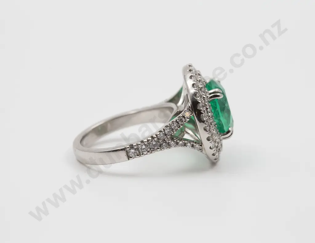 All Platinum Emerald and Diamond Cluster Ring Image 1++