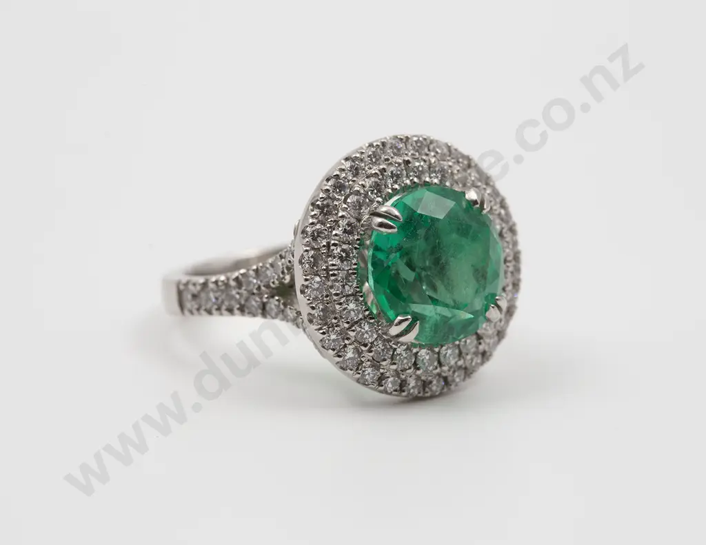 All Platinum Emerald and Diamond Cluster Ring Image 1++