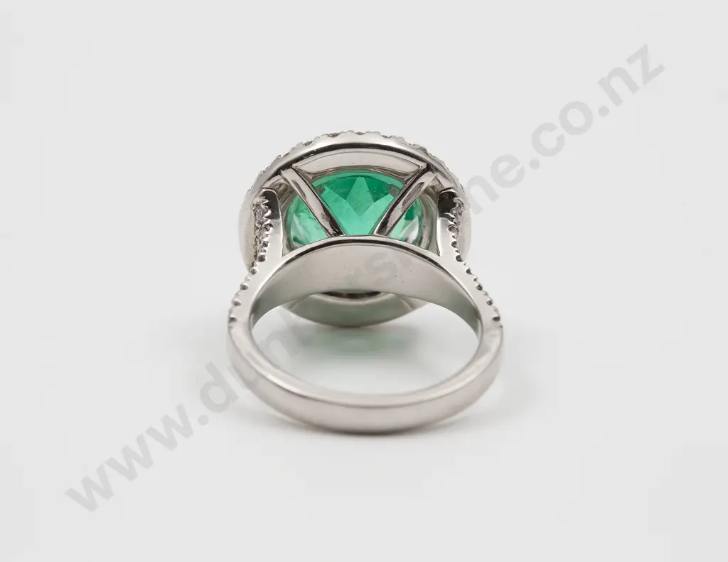 All Platinum Emerald and Diamond Cluster Ring Image 1++