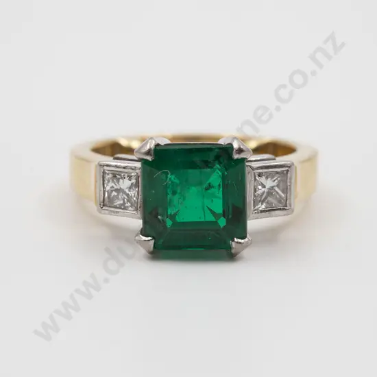 18ct Three Stone Emerald and Diamond Bridge Ring