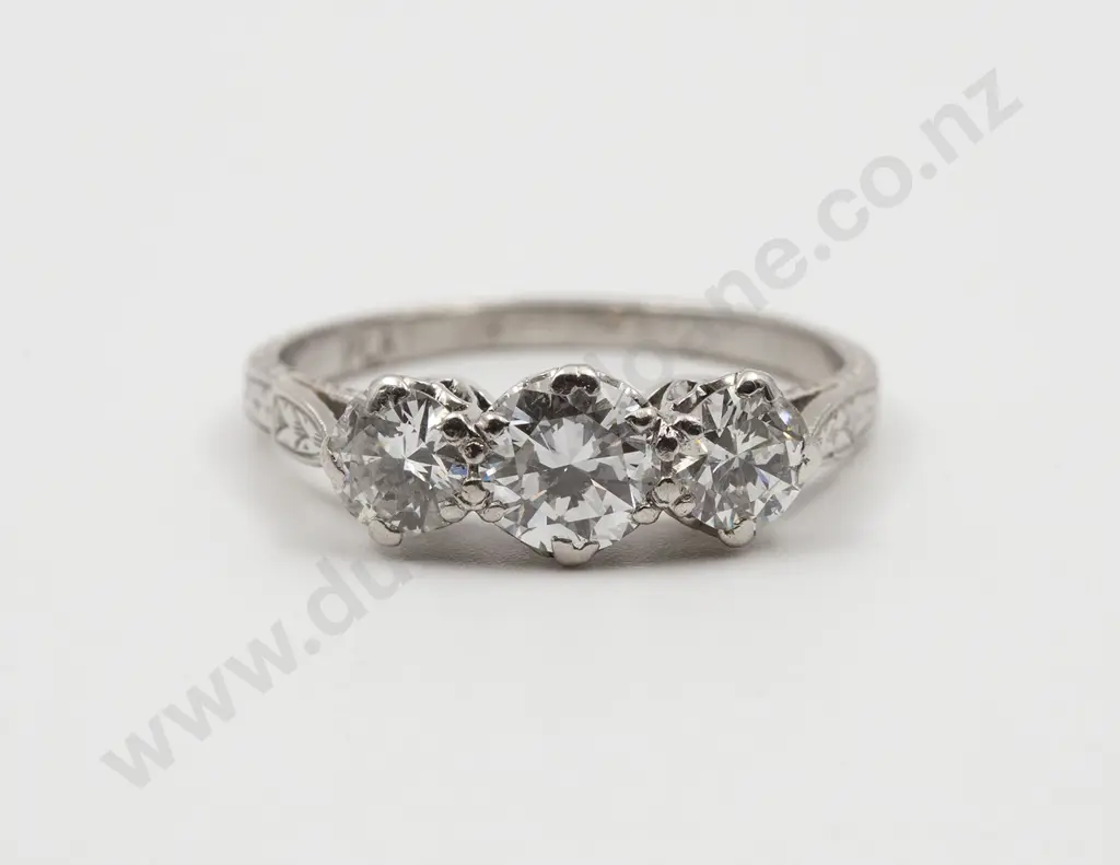 All Platinum Three Stone Diamond Bridge Ring Image 1++
