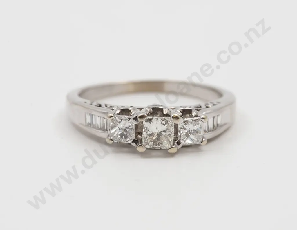 14ct White Gold Three Stone Diamond Bridge Ring Image 1++