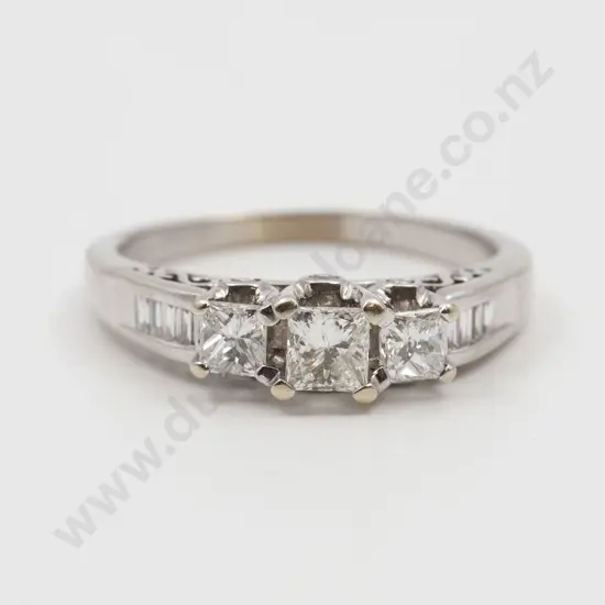 14ct White Gold Three Stone Diamond Bridge Ring
