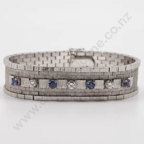 18ct White Gold Seven Stone Diamond and Sapphire Panel Bracelet