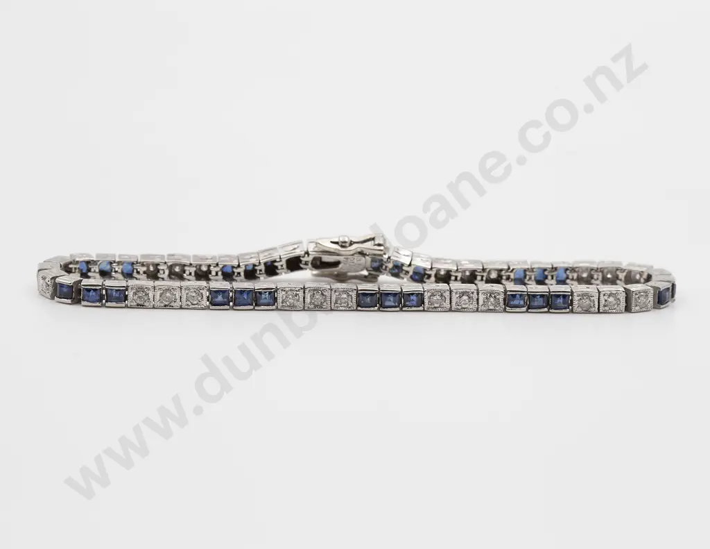 All Platinum 54stone Sapphire and Diamond Tennis Style Bracelet Image 1++