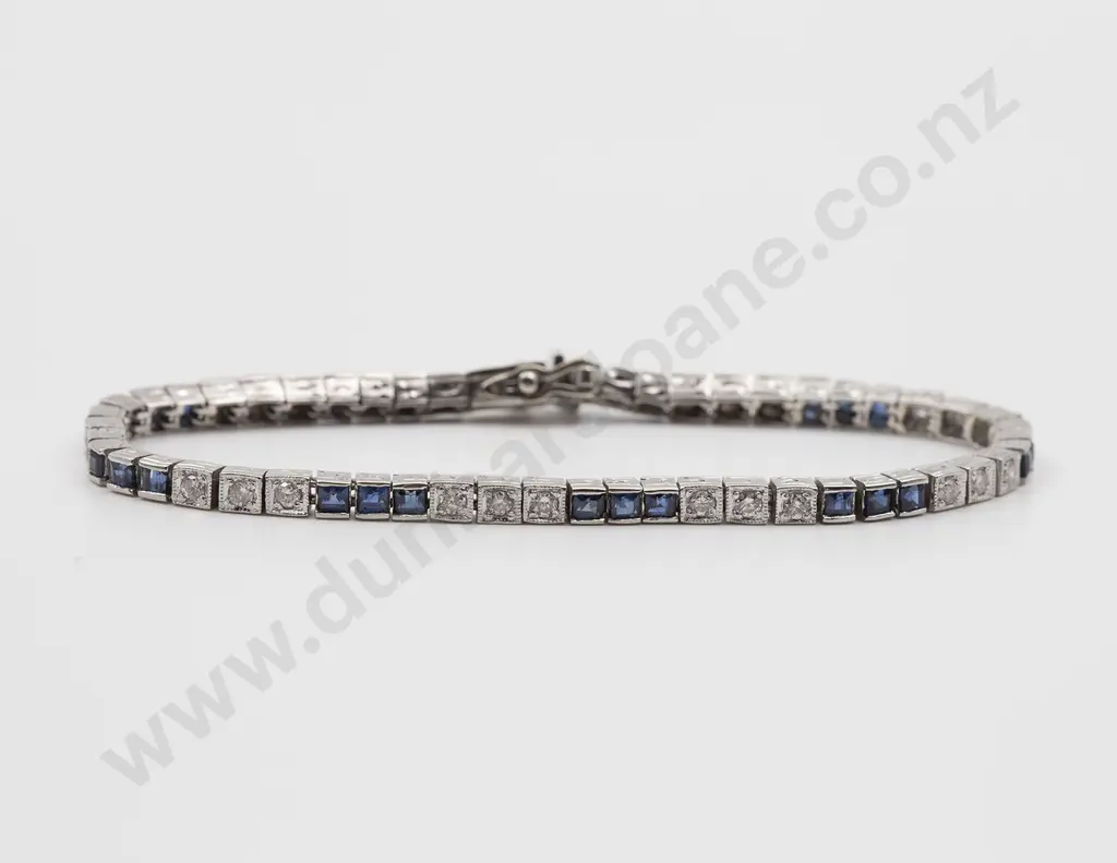 All Platinum 54stone Sapphire and Diamond Tennis Style Bracelet Image 1++