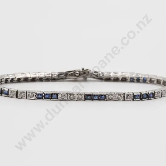 All Platinum 54stone Sapphire and Diamond Tennis Style Bracelet