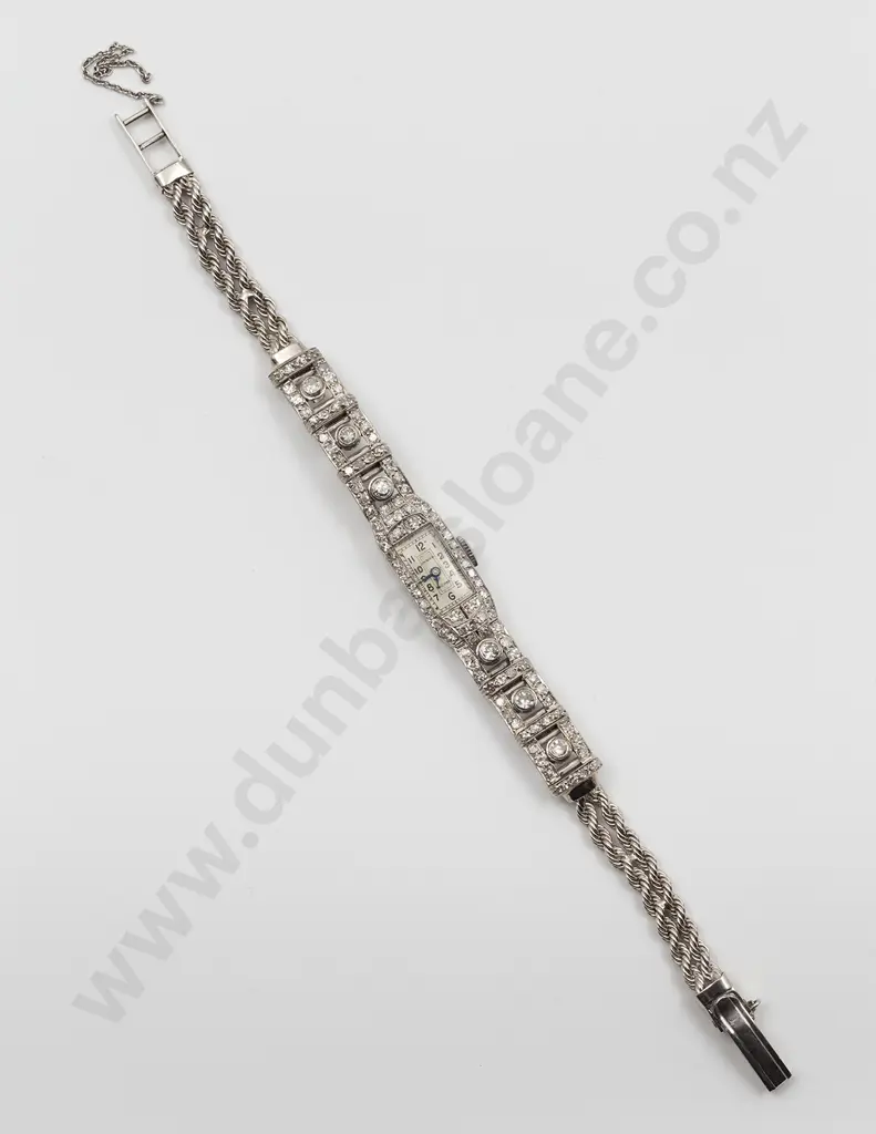 Art Deco All Platinum and Diamond Invar Ladies Cocktail Wrist Watch Image 1++