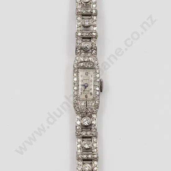 Art Deco All Platinum and Diamond Invar Ladies Cocktail Wrist Watch