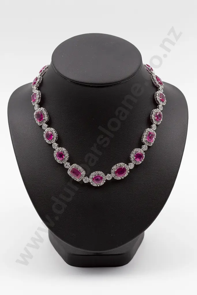 18ct White Gold Pink Tourmaline and Diamond Necklace Image 1++