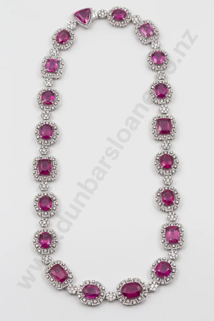 18ct White Gold Pink Tourmaline and Diamond Necklace Image 1++