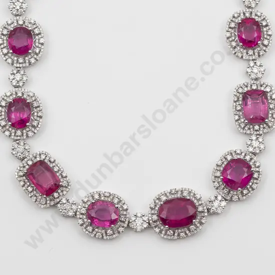 18ct White Gold Pink Tourmaline and Diamond Necklace