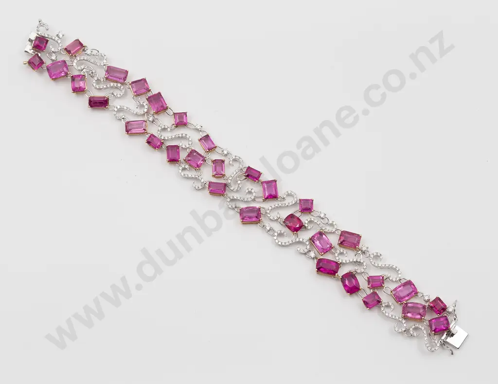 18ct Gold Pink Tourmaline and Diamond Bracelet Image 1++