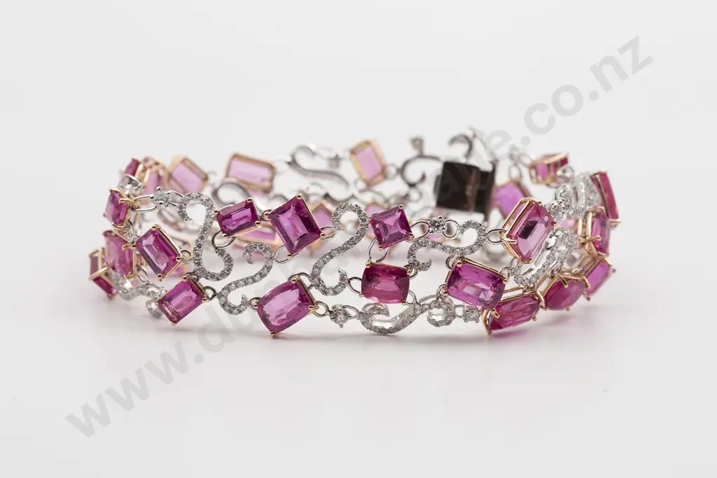 18ct Gold Pink Tourmaline and Diamond Bracelet Image 1++
