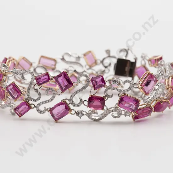 18ct Gold Pink Tourmaline and Diamond Bracelet