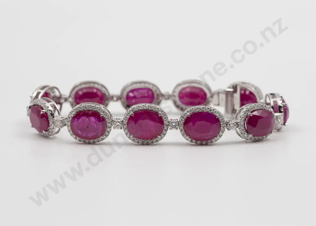 All Platinum Ruby and Diamond Tennis Style Bracelet Image 1++