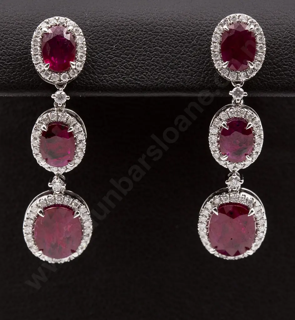 All Platinum Ruby and Diamond Pendant Earrings Image 1++