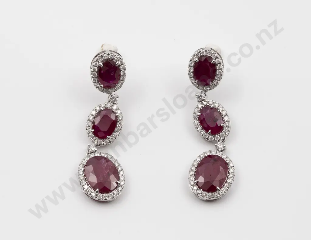All Platinum Ruby and Diamond Pendant Earrings Image 1++
