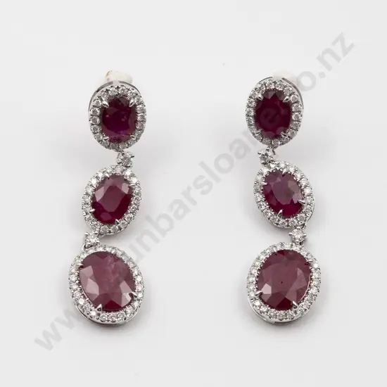 All Platinum Ruby and Diamond Pendant Earrings