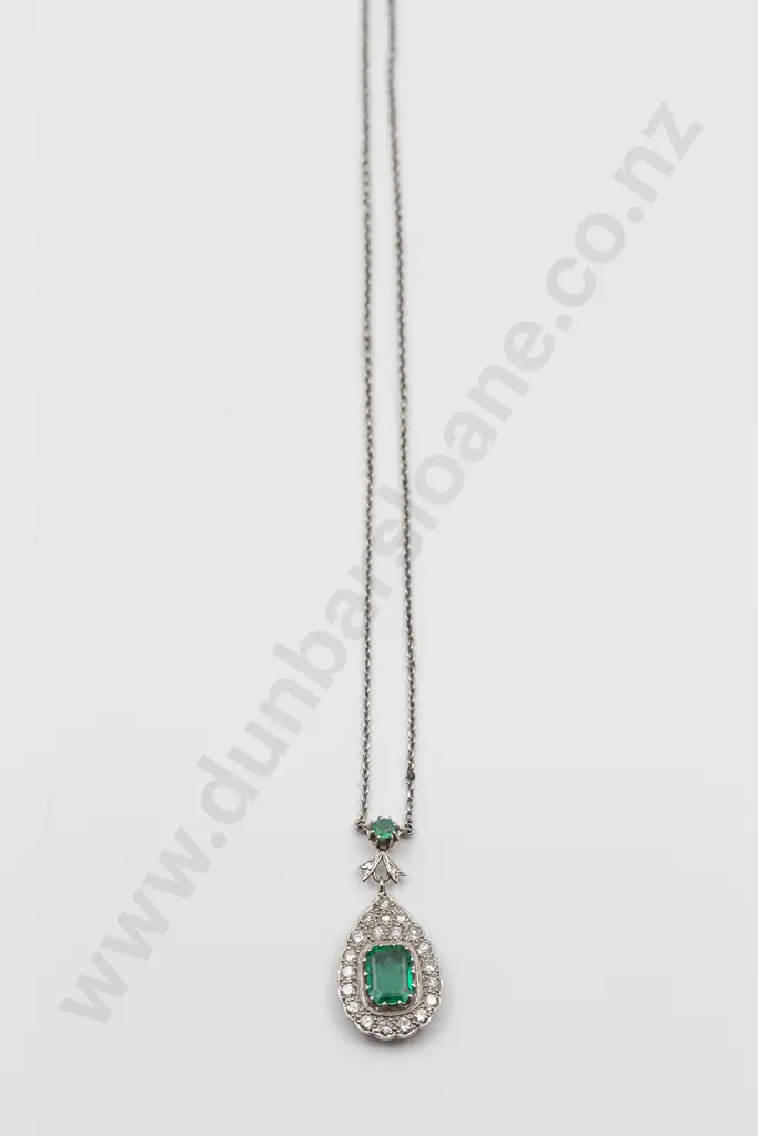 18ct White Gold Emerald and Diamond Pendant Image 1++