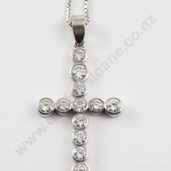 18ct White Gold Twelve Stone Diamond Cross Pendant