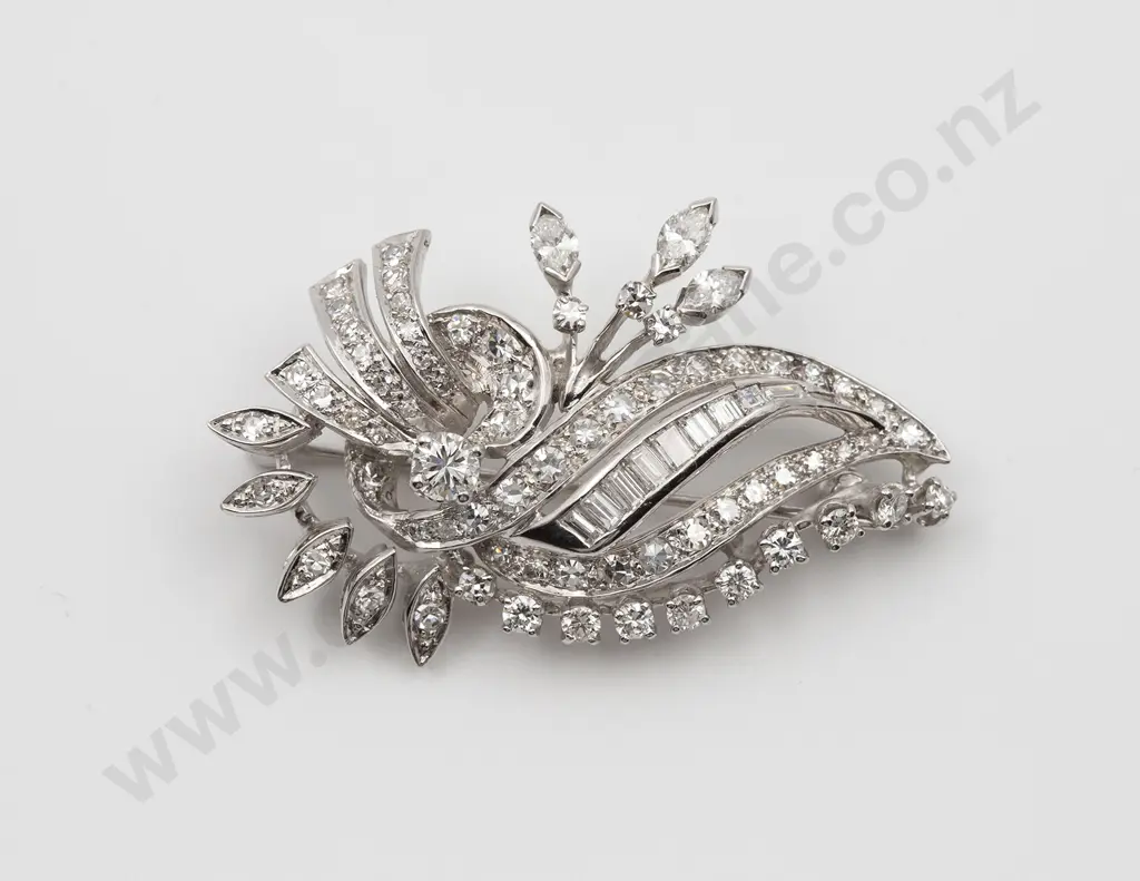 14ct White Gold 74stone Diamond Spray Brooch Image 1++