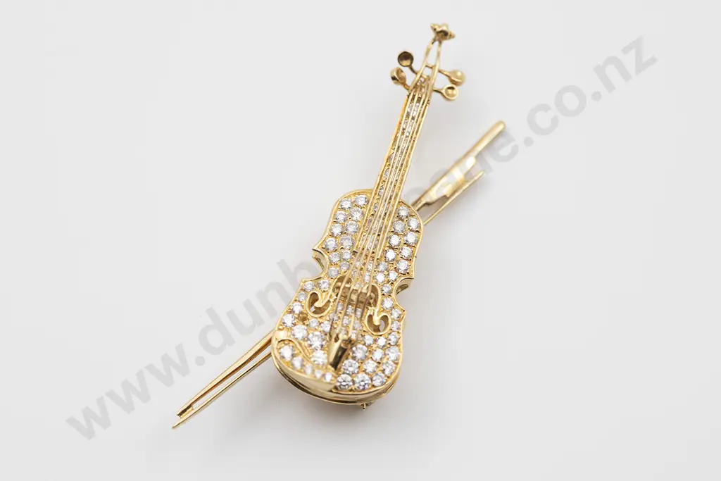 18ct 77stone Diamond Violin Brooch Image 1++