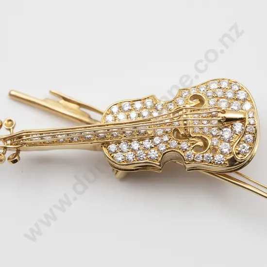 18ct 77stone Diamond Violin Brooch
