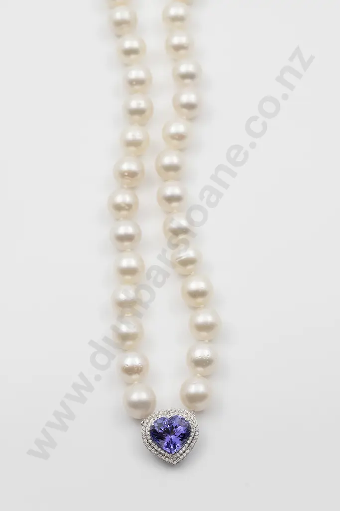 14ct White Gold South Sea Pearl Tanzanite and Diamond Pendant Necklace Image 1++