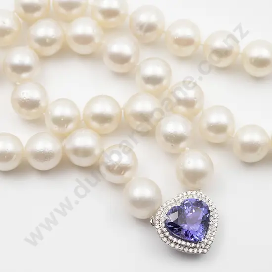 14ct White Gold South Sea Pearl Tanzanite and Diamond Pendant Necklace