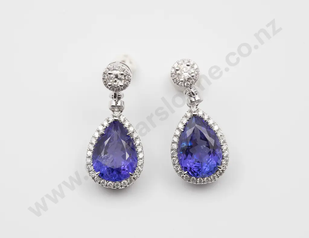 14K White Gold Tanzanite and Diamond Pendant Earrings Image 1++