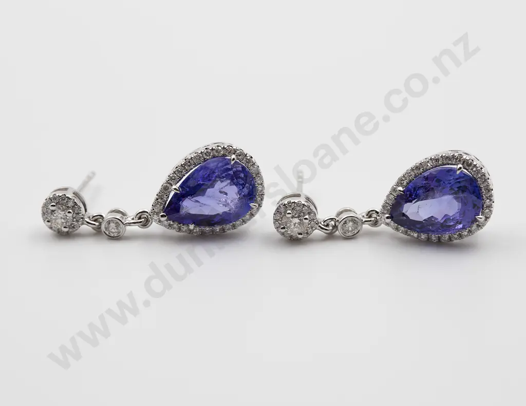 14K White Gold Tanzanite and Diamond Pendant Earrings Image 1++