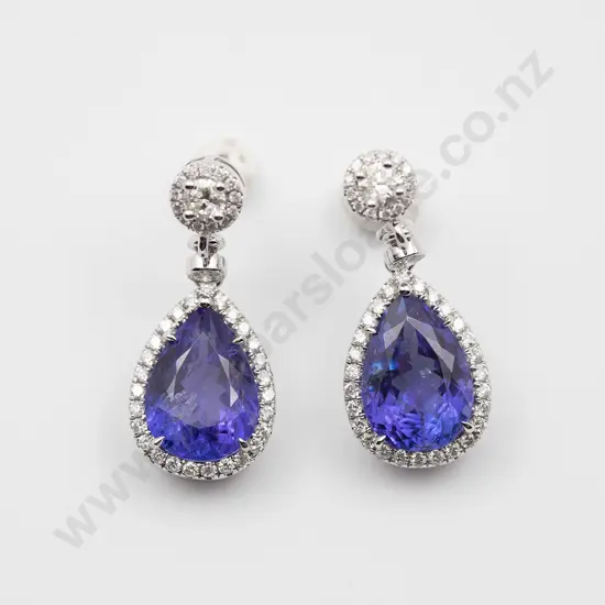 14K White Gold Tanzanite and Diamond Pendant Earrings