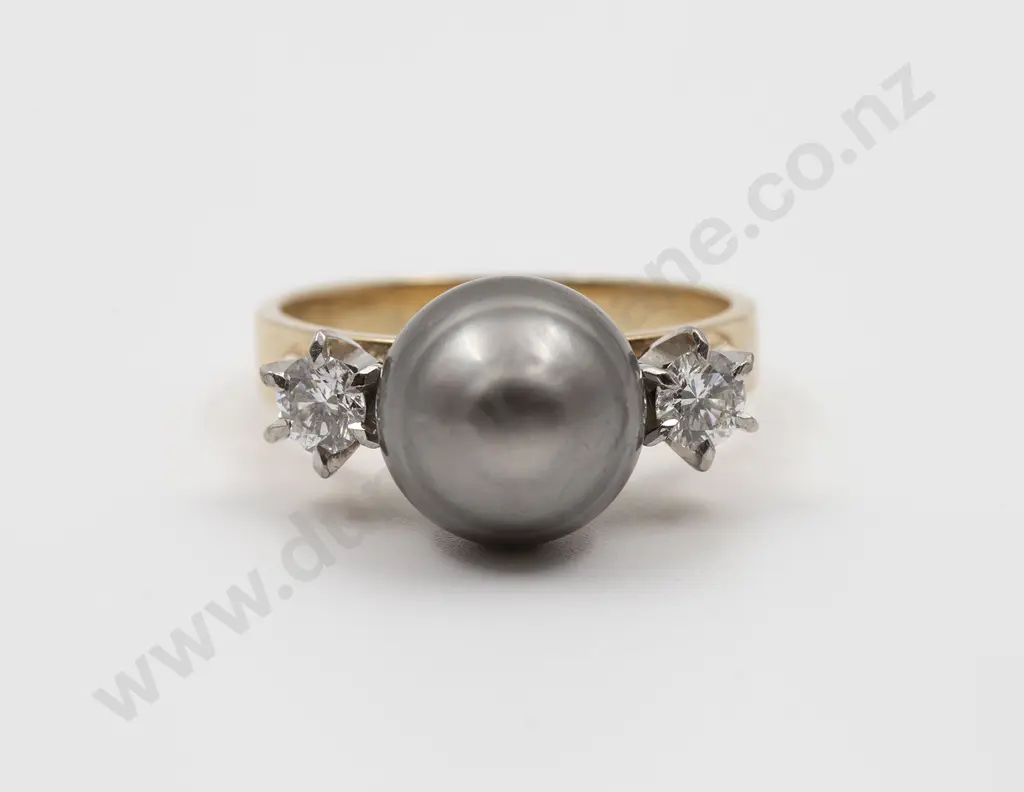9ct Cultured South Sea Black Pearl and Diamond Dress Ring Image 1++