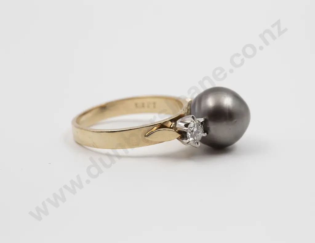 9ct Cultured South Sea Black Pearl and Diamond Dress Ring Image 1++