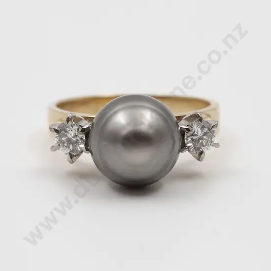 9ct Cultured South Sea Black Pearl and Diamond Dress Ring