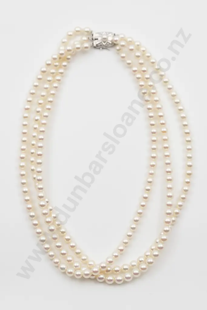 Mikimoto Triple Uniform Strand Cultured Pearl Necklace Image 1++