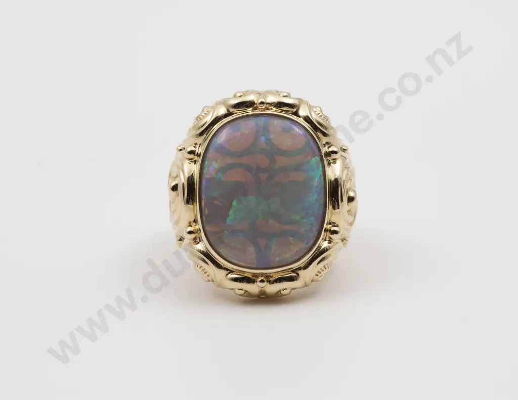 14ct Yellow Gold Single Lightning Ridge Opal Gents Dress Ring Image 1++