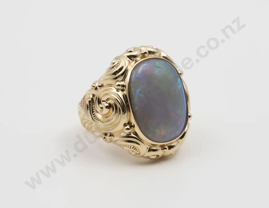 14ct Yellow Gold Single Lightning Ridge Opal Gents Dress Ring Image 1++