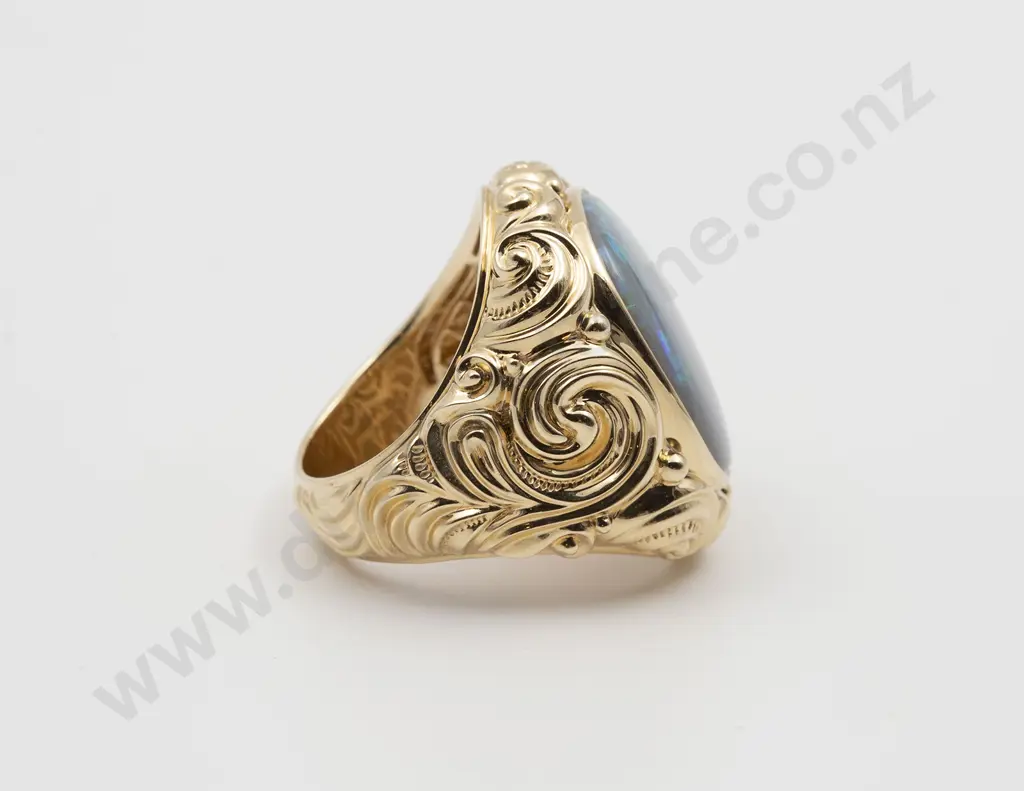 14ct Yellow Gold Single Lightning Ridge Opal Gents Dress Ring Image 1++