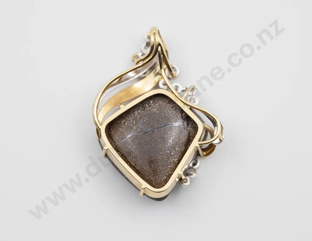 18ct Yellow & White Gold 17stone Boulder Opal & Diamond Pendant Image 1++