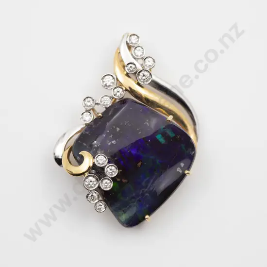 18ct Yellow & White Gold 17stone Boulder Opal & Diamond Pendant