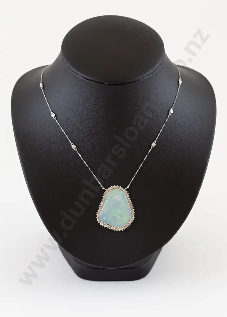 14ct White Gold White Opal and Diamond Pendant Image 1++