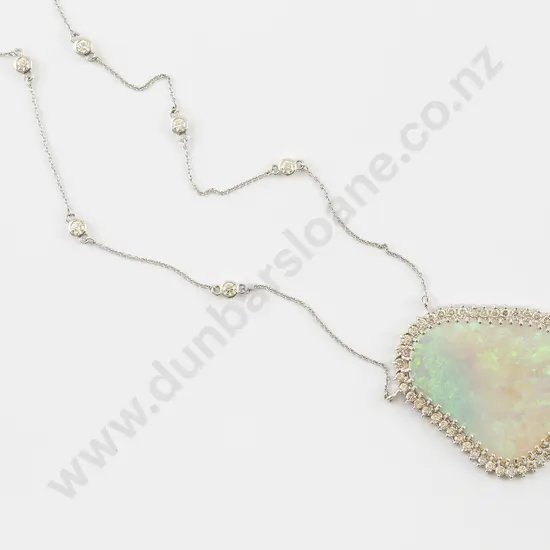 14ct White Gold White Opal and Diamond Pendant