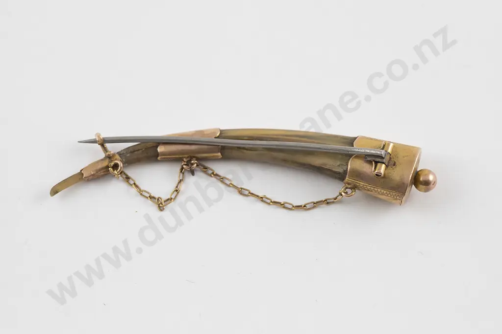 NZ C19th 9ct Mounted Huia Beak Brooch Image 1++