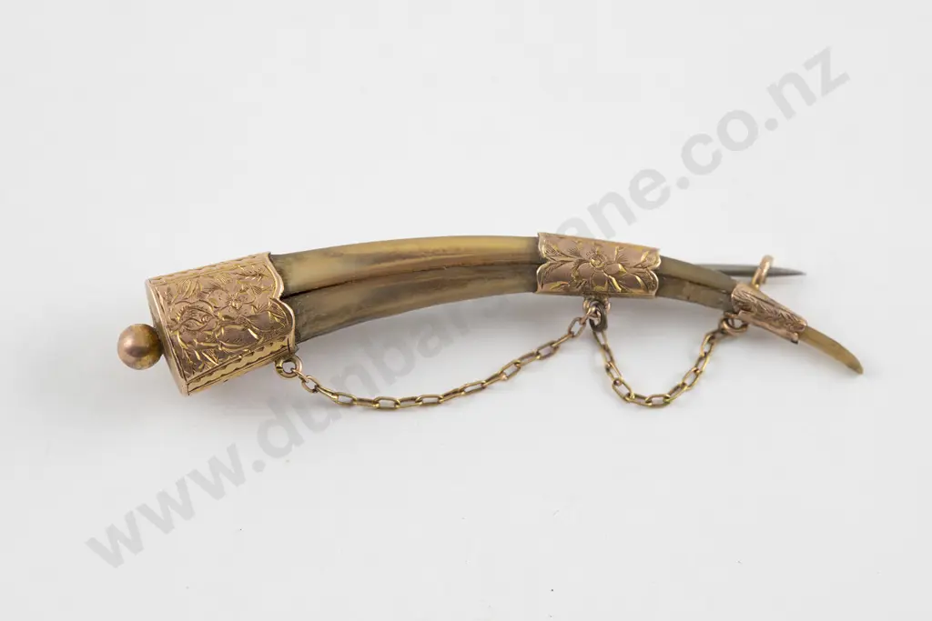 NZ C19th 9ct Mounted Huia Beak Brooch Image 1++