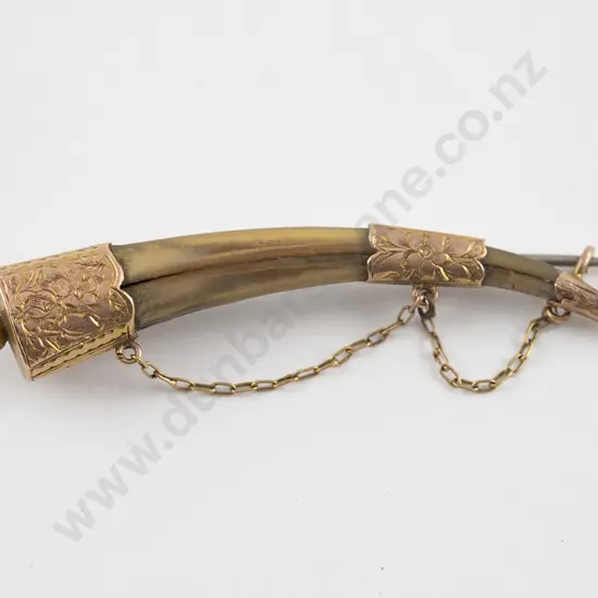 NZ C19th 9ct Mounted Huia Beak Brooch