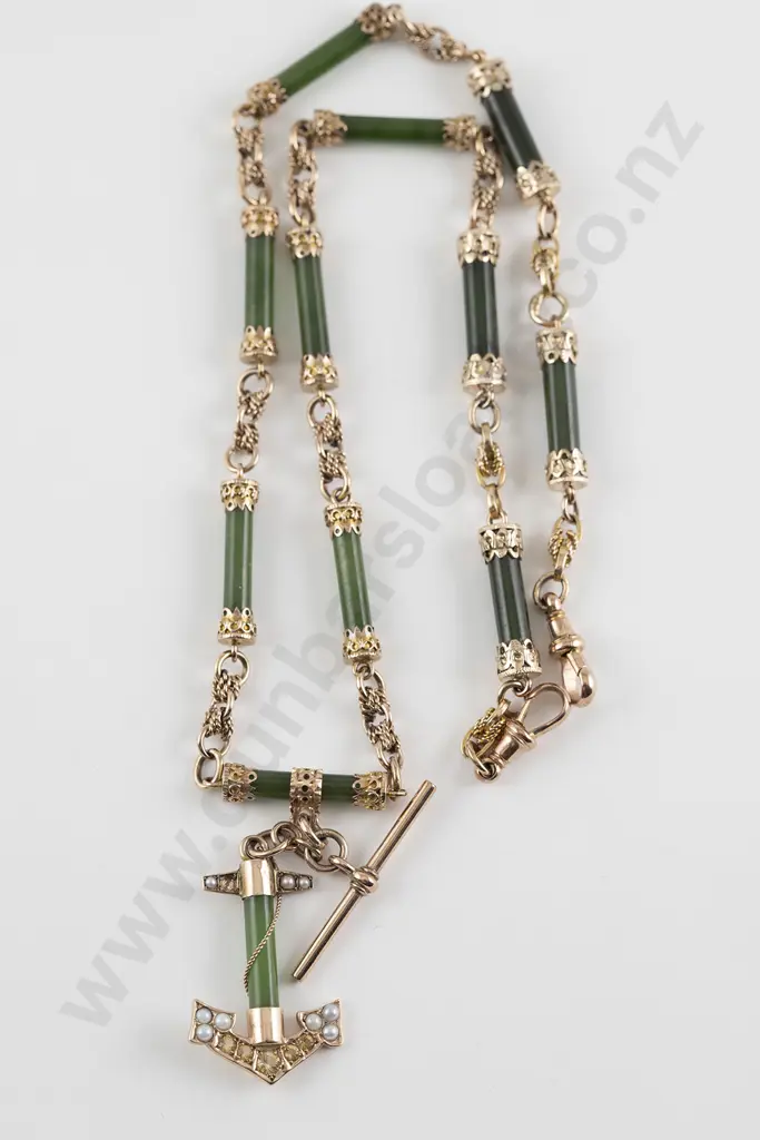 Early C20th 9ct and Greenstone Albert Chain Image 1++
