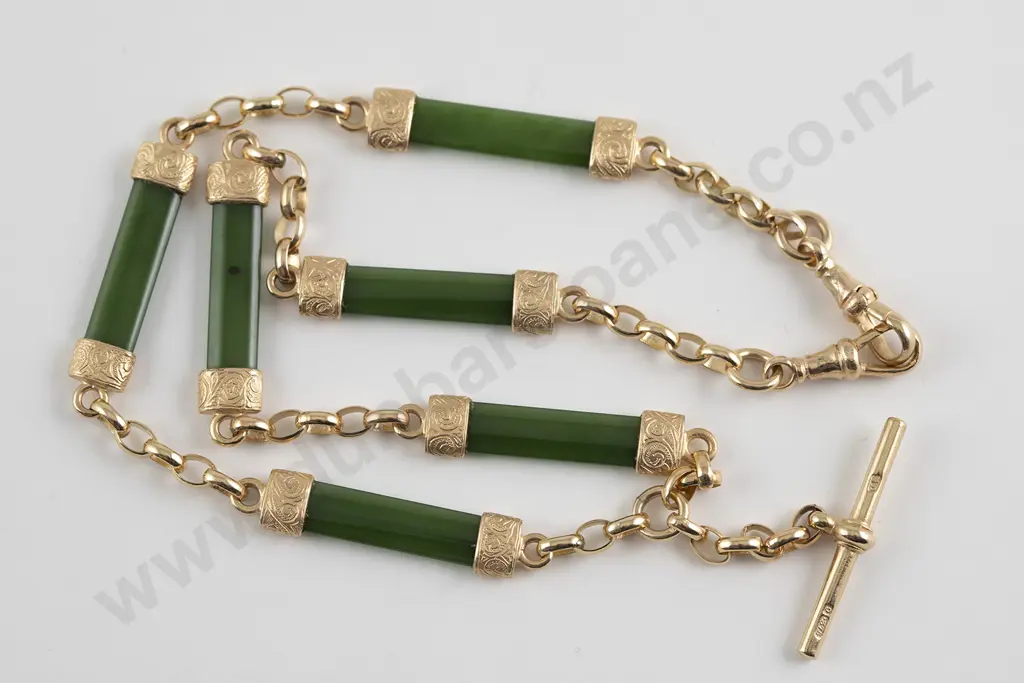 9ct Greenstone Panel Albert Chain Image 1++