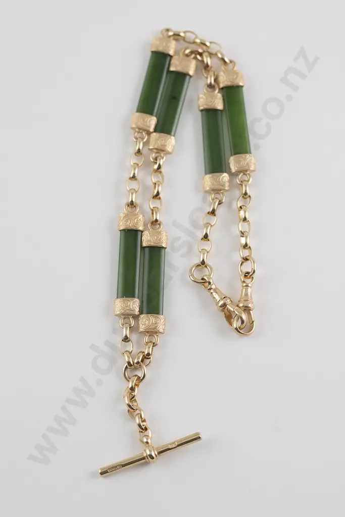 9ct Greenstone Panel Albert Chain Image 1++